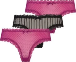 Hunkemöller Dames Lingerie 3-pack Brazilian Mesh - Paars - Maat S