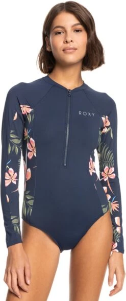 Roxy - Badpak Voor Dames - Onesie Met Lange Mouw - Mood Indigo Tropical Depth - Maat XL (42)