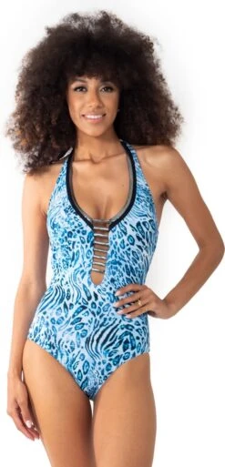 Vacanze Italiane - Savannah Badpak Blauw - Maat 42 - Blauw Dierenprint - Dames